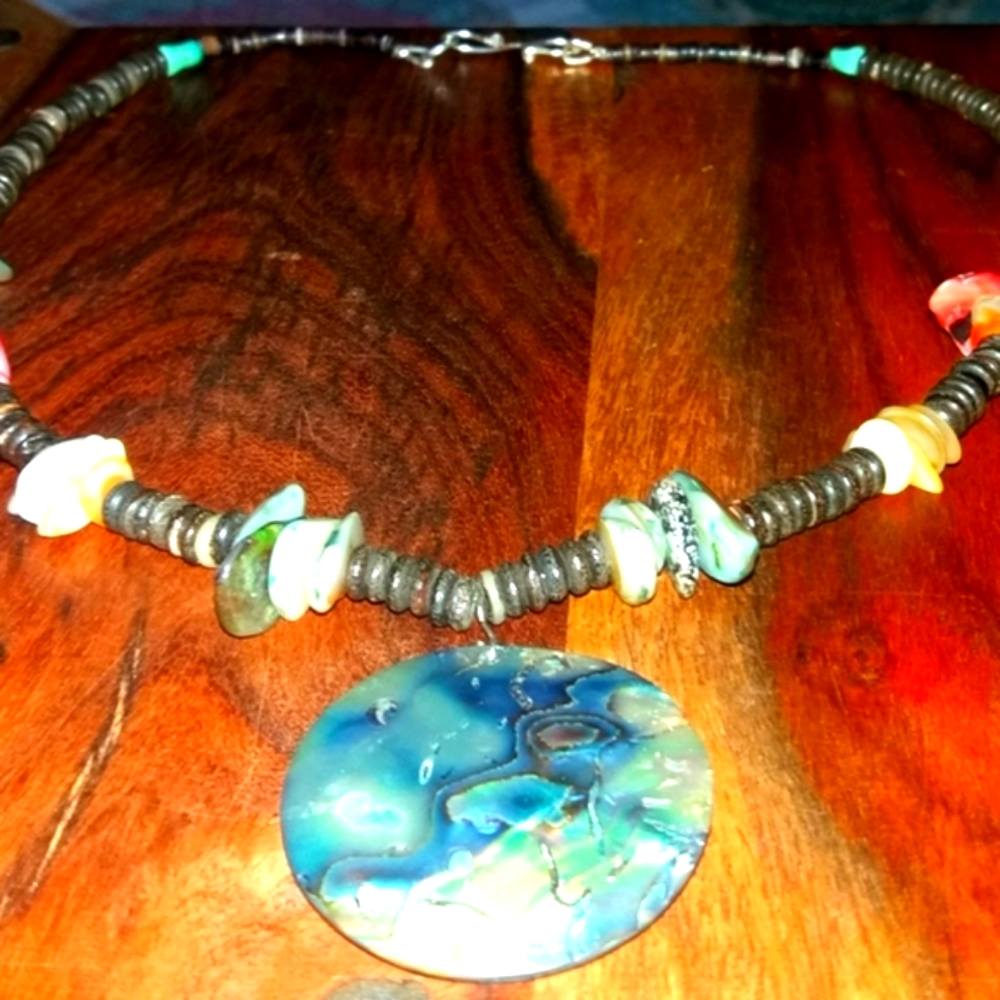 Abalone pendant handmade vintage necklace